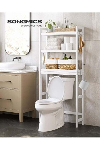 SONGMICS Over-The-Toilet 3-Tier Bamboo Bathroom Organizer, Adjustable Shelves...