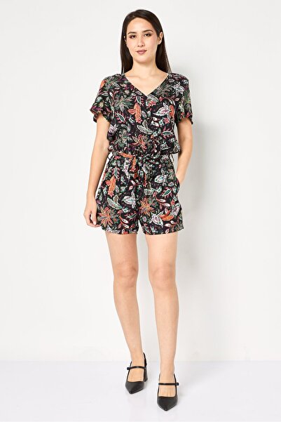 PROMOD Women Floral Print Short Sleeve Playsuit, Multicolor