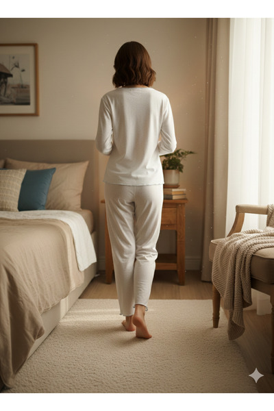 Sude kadın pijama takımı önü fiyonk detaylı pamuk takım acık mavi renk