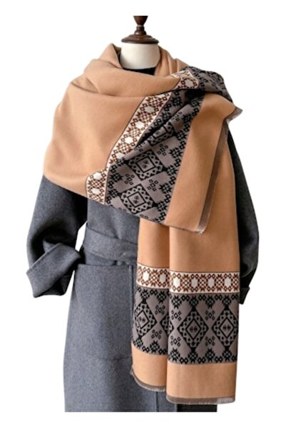 The Casius. Eșarfă premium pentru femei cu imprimeu etnic, maro-scorțișoară - The Casius