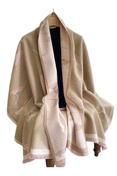 The Casius. Long shawl-style women's scarf, premium floral dandelion pattern, pink-beige