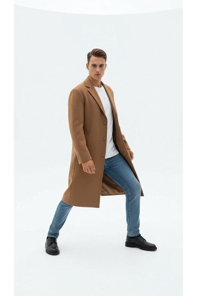 Plus Scorpion Ανδρικό μακρύ παλτό – Χειμερινό, με ζώνη, κομψό μοντέρνο σχέδιο