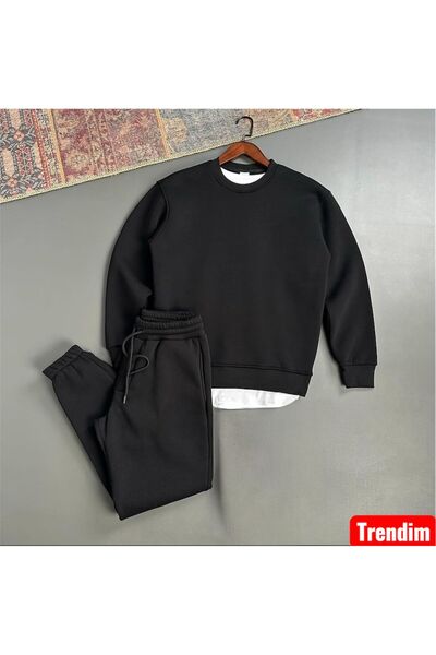 HerTarzınTrendi Set de trening unisex cu căptușeală din fleece și guler rotun...