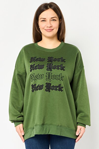 No Comment Women Embroidered Long Sleeve Sweatshirt, Dark Green