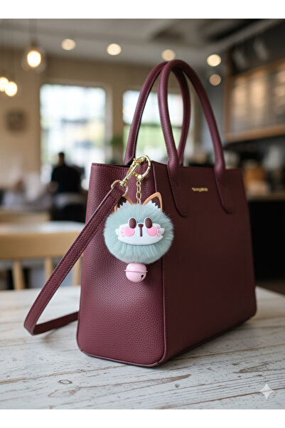 Şirin Kedi Figürlü Ponpon Peluş Anahtarlık