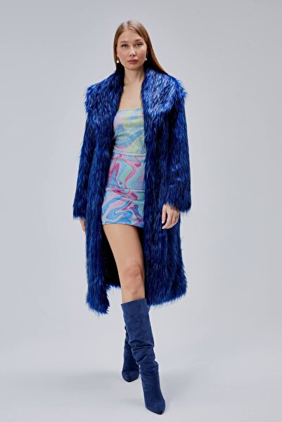 kear bunner Geniş Yaka Uzun Suni Kürk Kaban