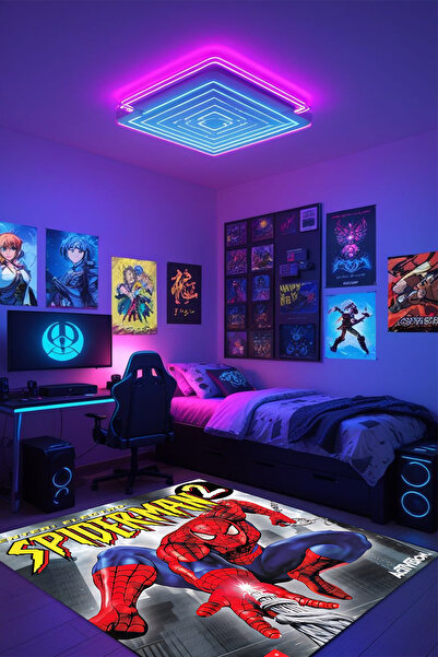 Reyhani Marvel Örümcek Adam Desenli Kaymaz Taban Makinede Yıkanabilir Çocuk G...