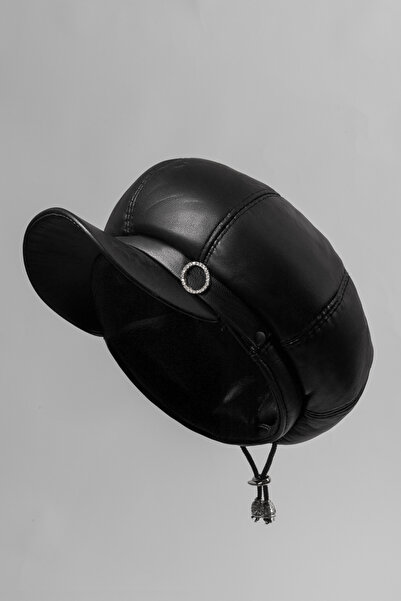 fubileather Pălărie pentru femei din piele naturală Royal Noir