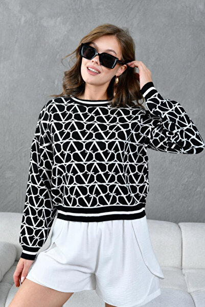 Park Karon Women's bicycle collar patterned Oversized knit sweater