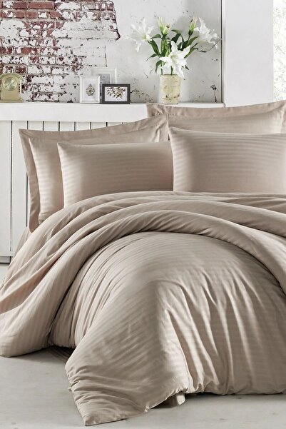 FAMİLYA COLLECTİON 5-Star Luxury Hotel Type Battal Striped Satin Duvet Cover ...
