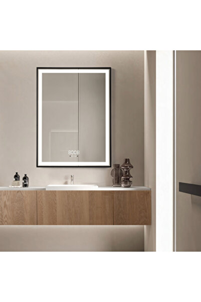 LedCorp Oglindă LED 60×80 cm cu ramă neagră, senzor de mișcare premium – 3 ti...