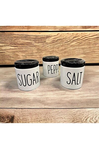 Home 3-Piece Porcelain Spice Rack Spice Set Set in Black & White Color