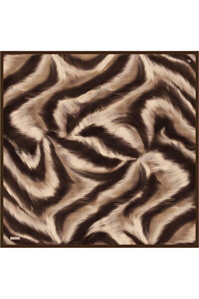 Armine Eșarfă din mătase pură Tivil 9432 - 35 Maro cu model mixt