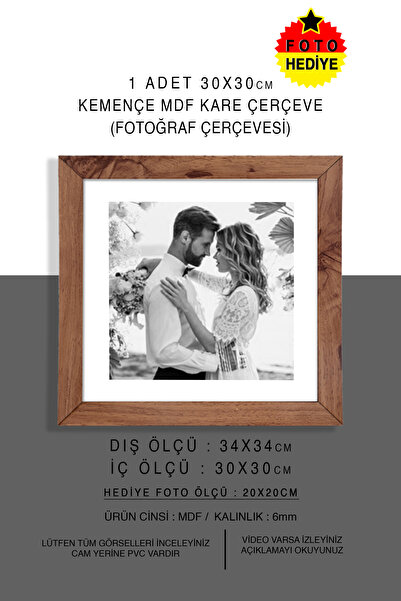 YEDİART 1 Adet 30x30 Çerçeve - Mdf Çerçeve - Fotoğraf Çerçevesi - Kare Çerçev...