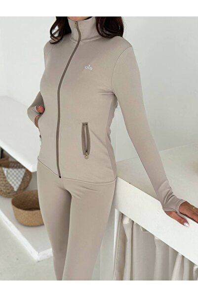 strivex طقم ملابس داخلية شتوية دافئة بسحاب وأصابع مكشوفة باللون البيج