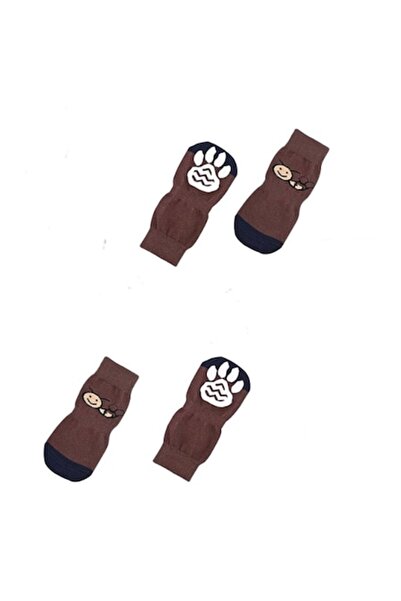 Jodsen Set of 4 anti-slip socks for puppies, rubber sole, cotton, indoor/outdoor, brown, 2XL