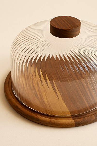 Mirilliahome Acacia Base Glass Cake Pan | 25 cm & 28 cm Stylish Presentation Serving with Lid