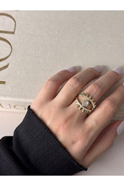 LEROSY CO. خاتم من الفولاذ بتفاصيل حجرية – ذهبي قابل للتعديل