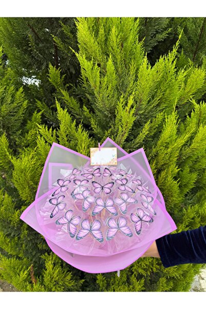 Bella Flora NOT YAZILIR Led Işıklı Mor Kelebek Buketi Dekoratif Çiçek Yılbaşı Doğum Günü Sevgililer Günü Hediye