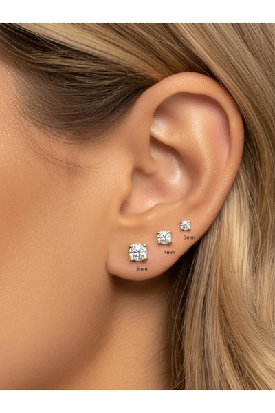 SARIASLAN 3 Milim 14 Ayar Altın Rengi Tektaş Gümüş Küpe