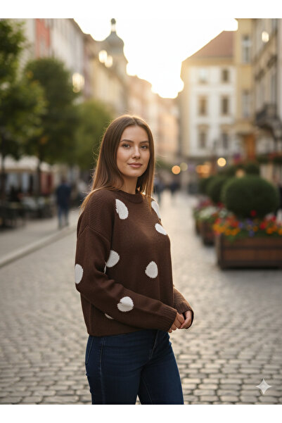 ikomteks Pulover de tricotat pentru femei, moale, cu buline