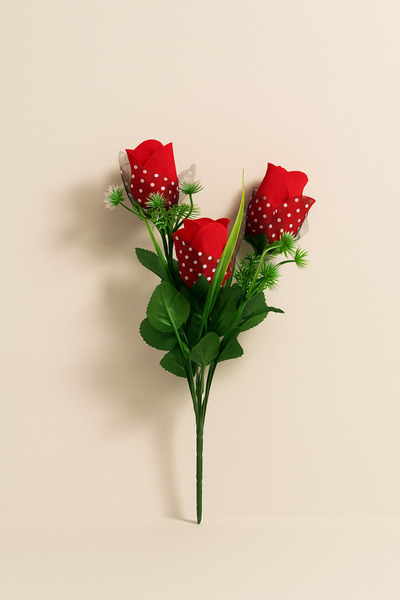 Mirilliahome باقة من 3 زهور صناعية - فرع زهور زخرفي أحمر |   تنسيق الزهور الا...