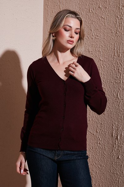 Fashion Friends Regular Fit V Neck Buttoned Cardigan Cardigan 25K0781K1
