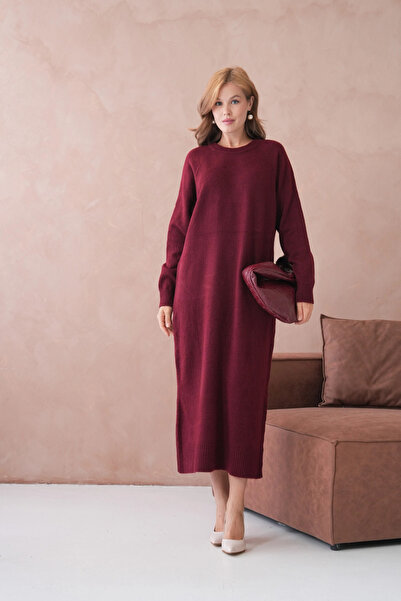 Park Karon Women's Crew Neck Soft Textured Maxi Size Fleece-Lined Oversized Knitwear Dress 8324Sw