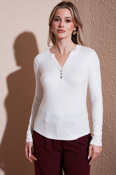 Fashion Friends Slim Fit Button Detailed V-Neck t Shirt t Shirt 25K0136K1