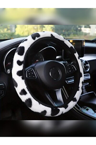 Clear Pink Siyah Beyaz Peluş Direksiyon Kılıfı