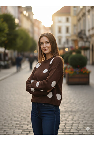 ikomteks Pulover de tricotat pentru femei, moale, cu buline