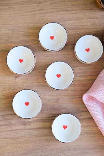 tabakevi Tabak Evi Porcelain Heart Stacked Bowl Gold Gilded 6X2Cm 30Cc 6 Pieces