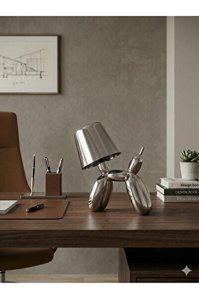 MİK Store Gümüş Balon Köpek Tasarımlı Şarjlı Masa Lambası - 3 Farklı Işık Modu