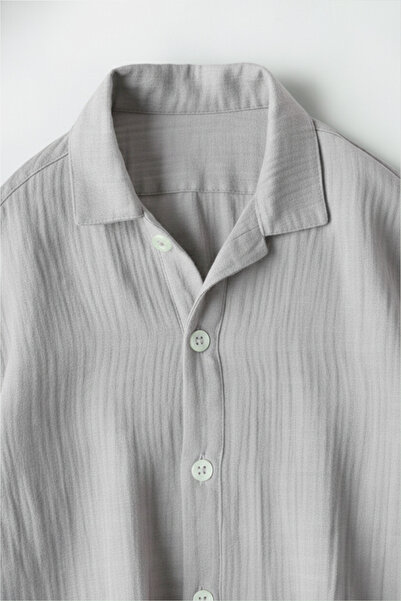 A&O Style Men's Gray Oversized Muslin Long Sleeve Linen Shirt