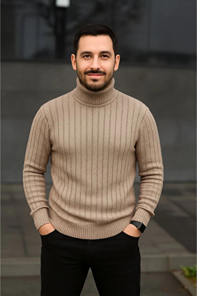Zerenyus Men's Turtleneck Knitted Sweater Cotton Thick Corded Fabric Woven, Regular Fit Long Sleeve Winter m