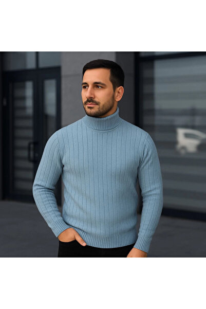 Zerenyus Pulover pentru bărbați, cu guler pescar, tricotat, din bumbac, gros, material reiat țesut, croială normală, cu mânecă lungă, iarnă M