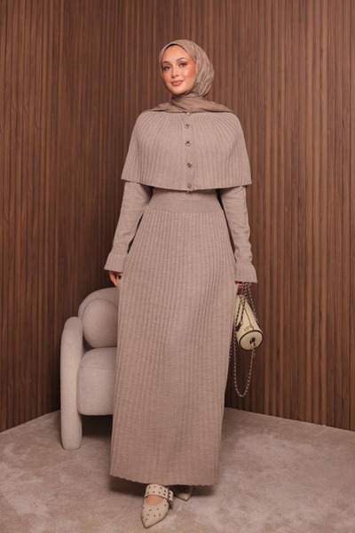 Mogi Butik Women's Tight Knitted Cape Sweater Hijab Dress Std Size 3139