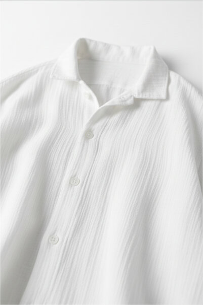 A&O Style Men's White Oversized Muslin Long Sleeve Linen Shirt
