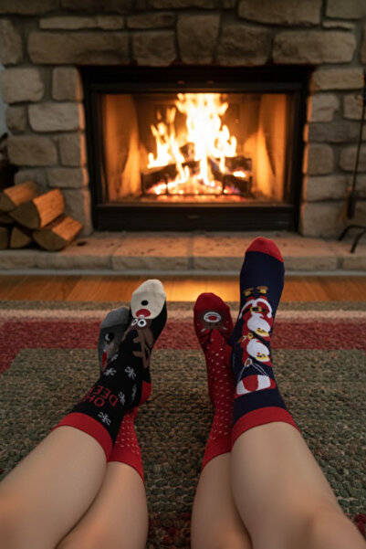 Esinti 4 ζευγάρια χριστουγεννιάτικες κάλτσες unisex με πολύχρωμα σχέδια δώρο Πρωτοχρονιάτικο σετ μακριές κάλτσες για άνδρες γυναίκες