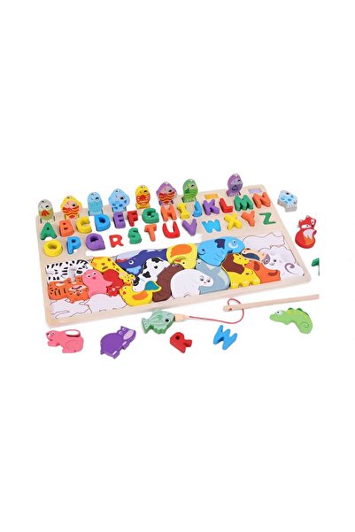 OEM 3 in 1 Wooden Educational Puzzle – Alphabet, Animals and Magnetic Fishing – Montessori Toy 3+