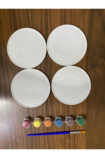 EsteArt 4'lü Mandala Desenli Taş Döküm Bardak Altlığı Boyama Seti