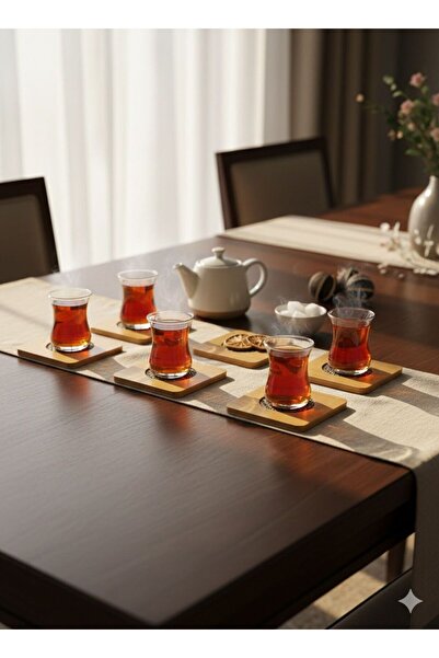 ALKAYA 6'lı Bambu Bardak Altlığı-Kaydırmaz 6'lı Bambu Nihale