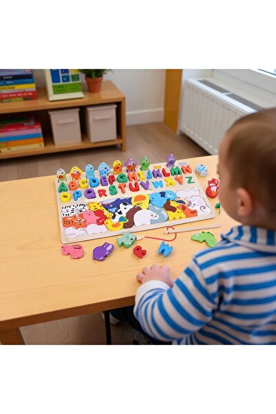 OEM 3 in 1 Wooden Educational Puzzle – Alphabet, Animals and Magnetic Fishing – Montessori Toy 3+