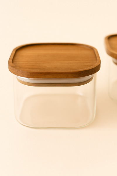 Mirilliahome 6-Piece Square Breakfast Set with Acacia Lid – Glass Presentation and Storage Containers