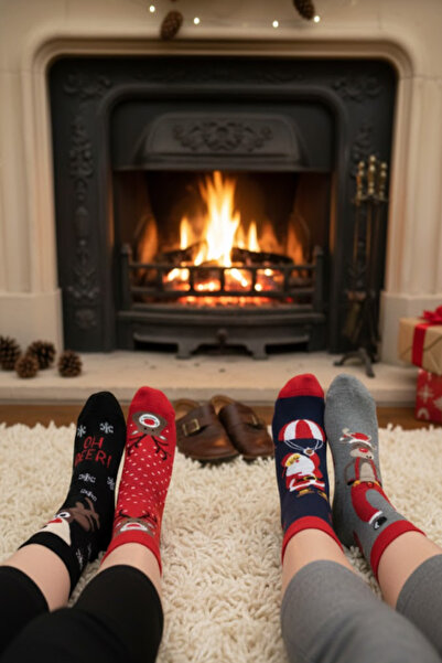 Esinti 4 ζευγάρια χριστουγεννιάτικες κάλτσες unisex με πολύχρωμα σχέδια δώρο Πρωτοχρονιάτικο σετ μακριές κάλτσες για άνδρες γυναίκες