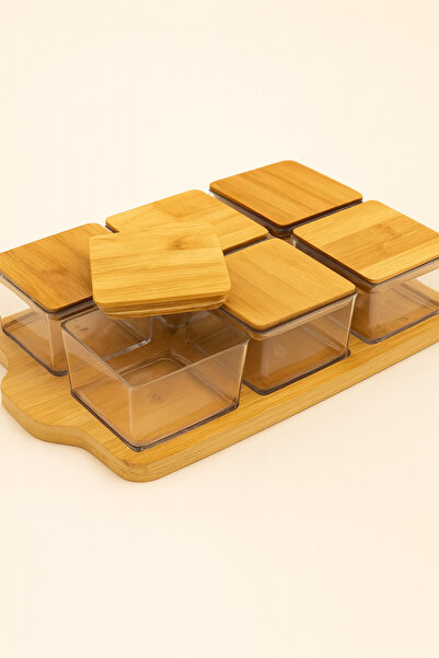 Mirilliahome 6-Piece Acrylic Breakfast Set – Compartmented Storage Set with Bamboo Lid and Bamboo Presentation Base