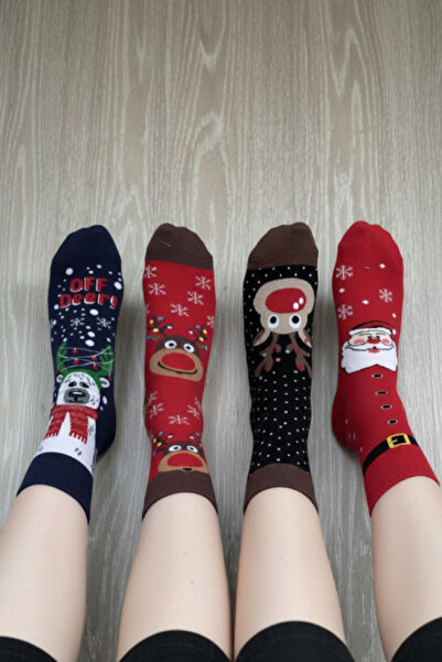 Esinti 4 Pairs Unisex Christmas Socks Colorful Patterned Gift New Year Men Women Long Socks Set