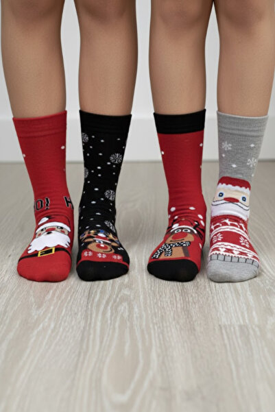 Esinti 4 Pairs Unisex Christmas Socks Colorful Patterned Gift New Year Men Women Long Socks Set