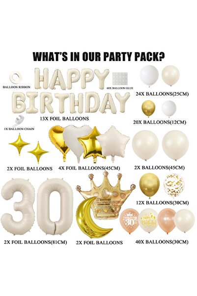 OEM Anniversary balloons, 30 years old, white gold, giant foil balloon with the number 30