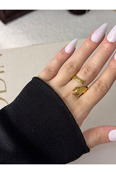 LEROSY CO. خاتم فولاذي قابل للتعديل بتصميم حورية البحر – ذهبي